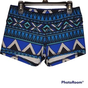 FLEO tribal Aztect crossbody crossfit athletic shorts‎ blue geometric size small